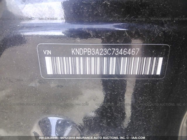 KNDPB3A23C7346467 - 2012 KIA SPORTAGE LX BLACK photo 9