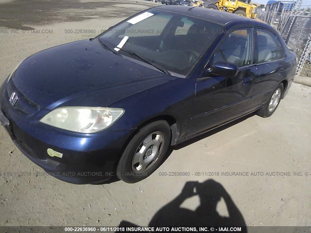 JHMES96675S020126 - 2005 HONDA CIVIC HYBRID BLUE photo 2