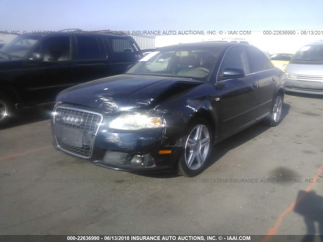 WAUAF78EX8A036230 - 2008 AUDI A4 2.0T BLUE photo 2