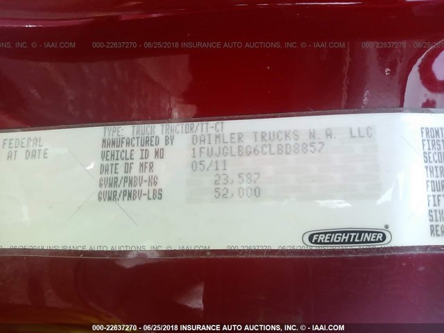 1FUJGLBG6CLBD8857 - 2012 FREIGHTLINER CASCADIA 125  Unknown photo 10