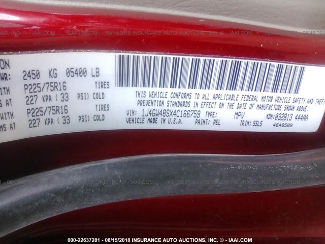 1J4GW48SX4C166759 - 2004 JEEP GRAND CHEROKEE LAREDO/COLUMBIA/FREEDOM 红色 照片 9