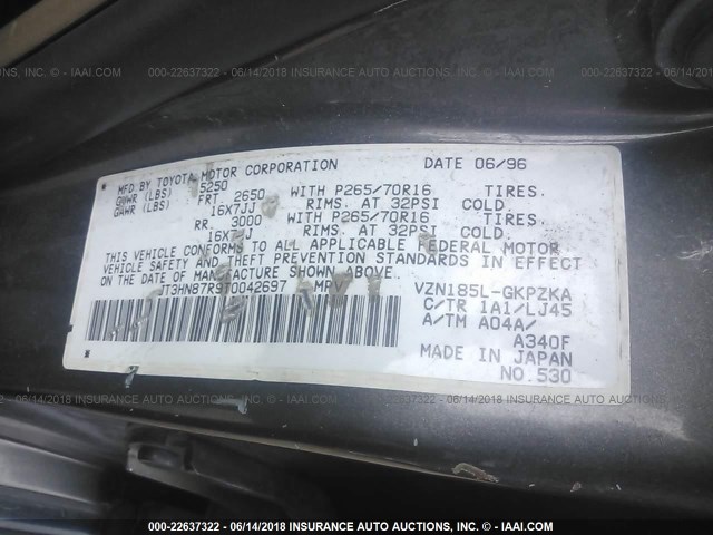 JT3HN87R9T0042697 - 1996 TOYOTA 4RUNNER LIMITED GRAY photo 9