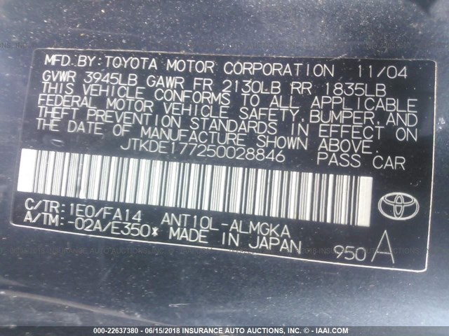 JTKDE177250028846 - 2005 TOYOTA SCION TC 灰色 照片 9