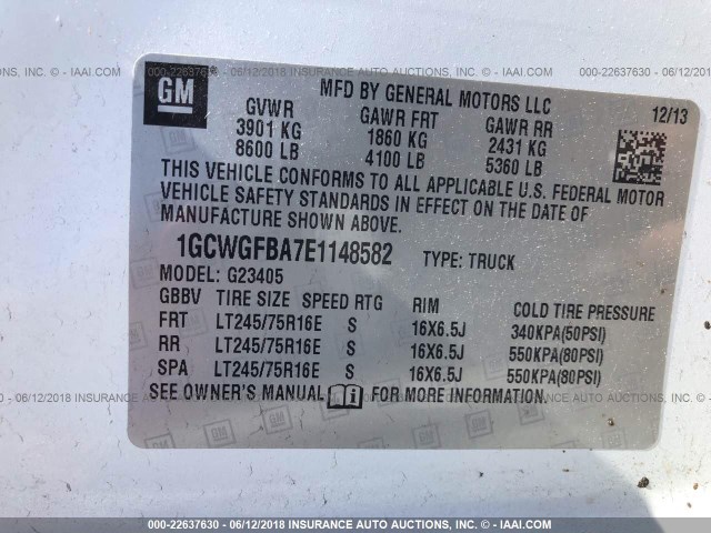 1GCWGFBA7E1148582 - 2014 CHEVROLET EXPRESS G2500  WHITE photo 9