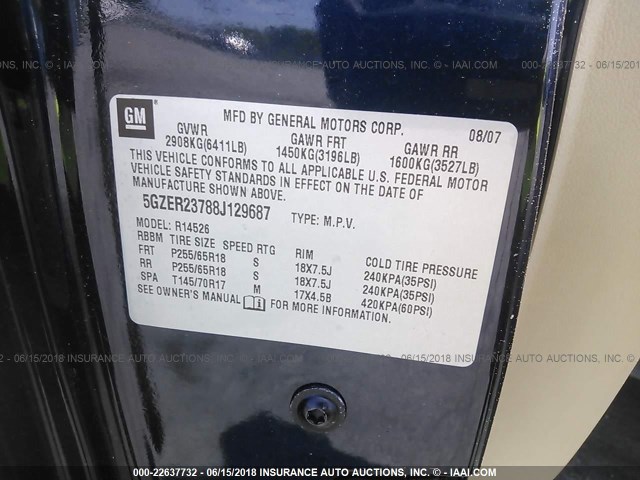 5GZER23788J129687 - 2008 SATURN OUTLOOK XR მუქი ლურჯი ფოტო 9