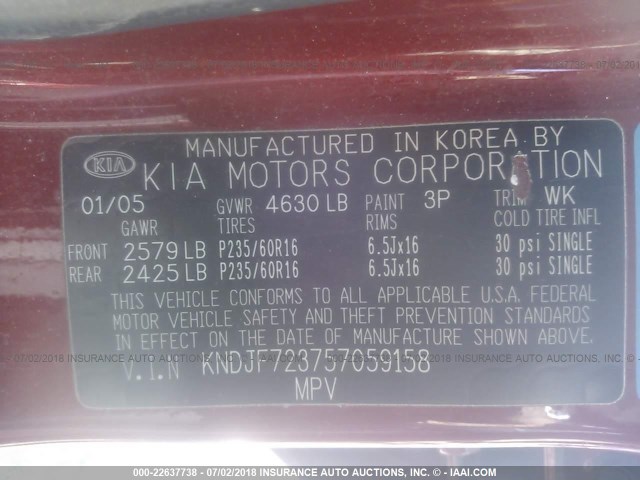 KNDJF723757059158 - 2005 KIA NEW SPORTAGE  RED photo 9