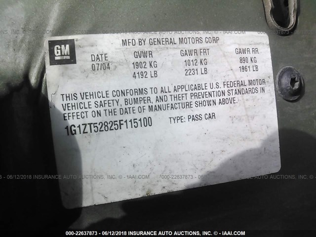 1G1ZT52825F115100 - 2005 CHEVROLET MALIBU LS 绿色 照片 9