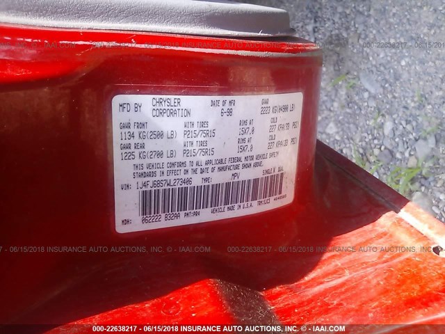 1J4FJ68S7WL273406 - 1998 JEEP CHEROKEE SPORT/CLASSIC წითელი ფოტო 9