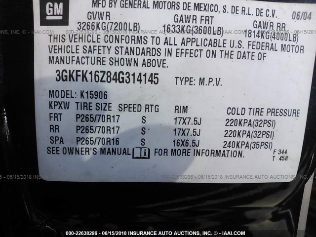 3GKFK16Z84G314145 - 2004 GMC YUKON XL K1500 BLUE photo 9