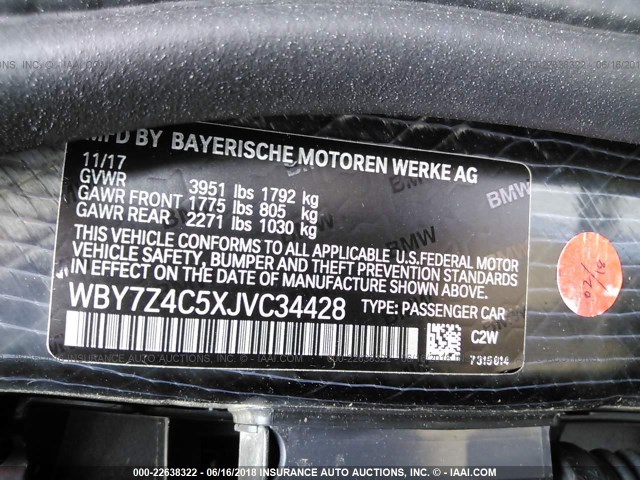 WBY7Z4C5XJVC34428 - 2018 BMW I3 REX Черный фото 9