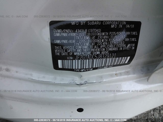 JF2GTADC5J8329121 - 2018 SUBARU CROSSTREK PREMIUM Սպիտակ լուսանկար 9