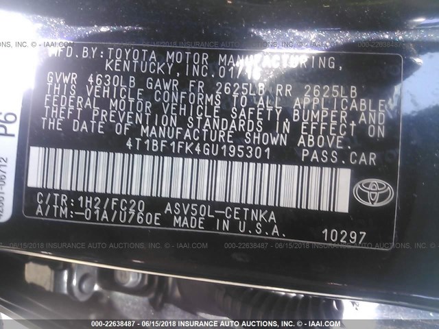 4T1BF1FK4GU195301 - 2016 TOYOTA CAMRY LE/XLE/SE/XSE 深蓝色 照片 9