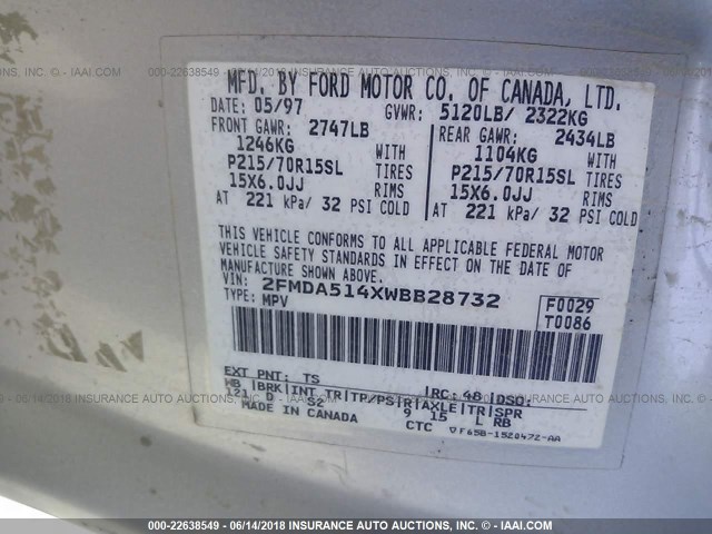 2FMDA514XWBB28732 - 1998 FORD WINDSTAR WAGON GRAY photo 9