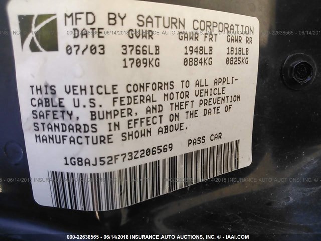 1G8AJ52F73Z206569 - 2003 SATURN ION LEVEL 2 Gümüş foto 9