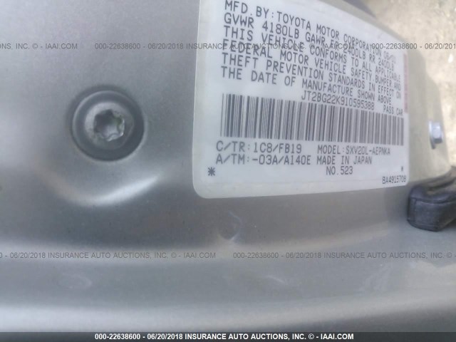 JT2BG22K910595388 - 2001 TOYOTA CAMRY CE/LE/XLE 银色 照片 9