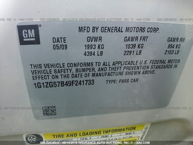 1G1ZG57B49F241733 - 2009 CHEVROLET MALIBU LS GOLD photo 9