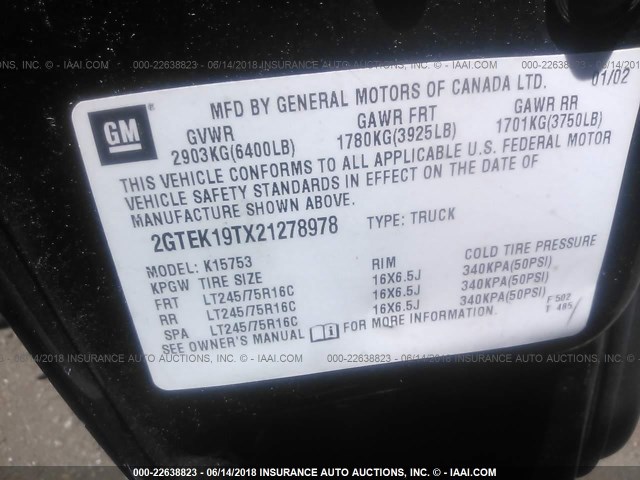 2GTEK19TX21278978 - 2002 GMC NEW SIERRA K1500 GREEN photo 9