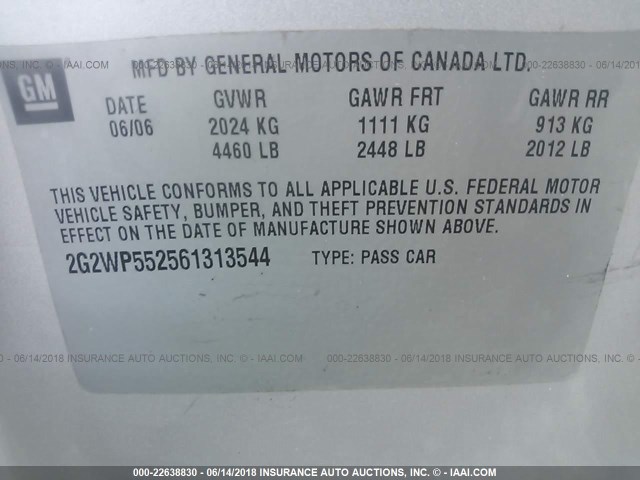 2G2WP552561313544 - 2006 PONTIAC GRAND PRIX SILVER photo 9