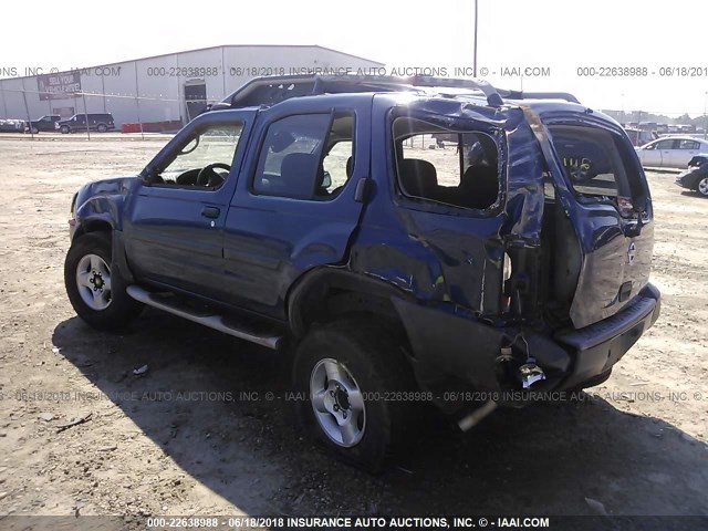 5N1ED28T12C593367 - 2002 NISSAN XTERRA XE/SE BLUE photo 3