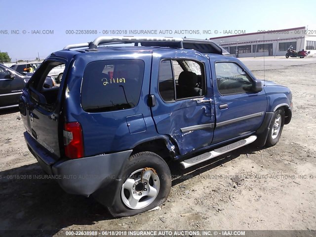 5N1ED28T12C593367 - 2002 NISSAN XTERRA XE/SE BLUE photo 4