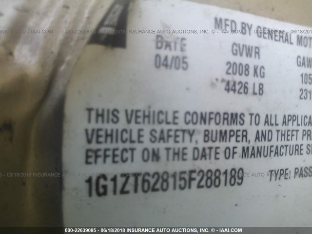 1G1ZT62815F288189 - 2005 CHEVROLET MALIBU MAXX LS 金色 照片 9