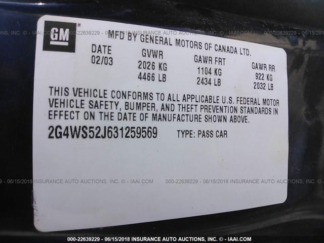 2G4WS52J631259569 - 2003 BUICK CENTURY CUSTOM BLUE photo 9