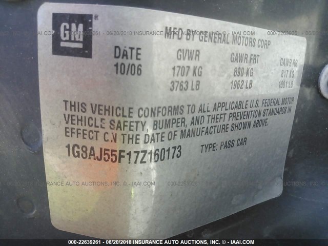 1G8AJ55F17Z160173 - 2007 SATURN ION LEVEL 2 Bordo foto 9