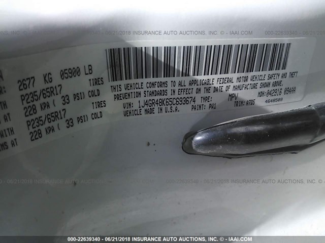 1J4GR48K65C693674 - 2005 JEEP GRAND CHEROKEE LAREDO/COLUMBIA/FREEDOM 白色 照片 9