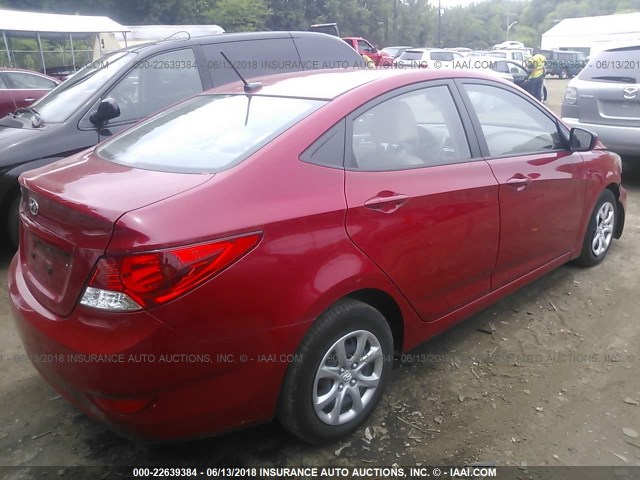 KMHCT4AE3EU739333 - 2014 HYUNDAI ACCENT GLS/GS RED photo 4