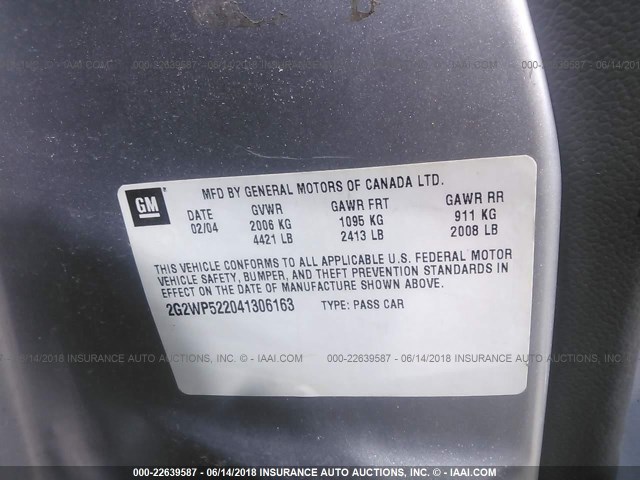 2G2WP522041306163 - 2004 PONTIAC GRAND PRIX GT SILVER photo 9