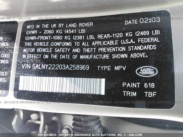 SALNY22203A258969 - 2003 LAND ROVER FREELANDER SE TAN photo 9