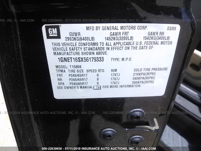 1GNET16SX56179333 - 2005 CHEVROLET TRAILBLAZER EXT LS/EXT LT BLACK photo 9