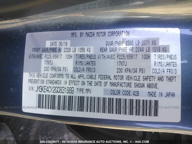 JM3KE4CY2G0831889 - 2016 MAZDA CX-5 TOURING BLUE photo 9