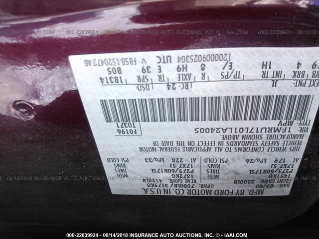 1FMRU17L01LA24005 - 2001 FORD EXPEDITION EDDIE BAUER BURGUNDY photo 9