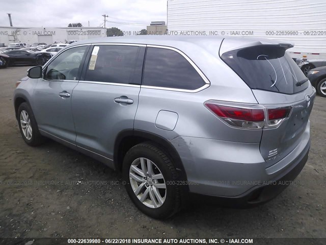 5TDBKRFH6FS098882 - 2015 TOYOTA HIGHLANDER LE/LE PLUS SILVER photo 3