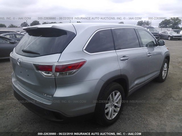 5TDBKRFH6FS098882 - 2015 TOYOTA HIGHLANDER LE/LE PLUS SILVER photo 4