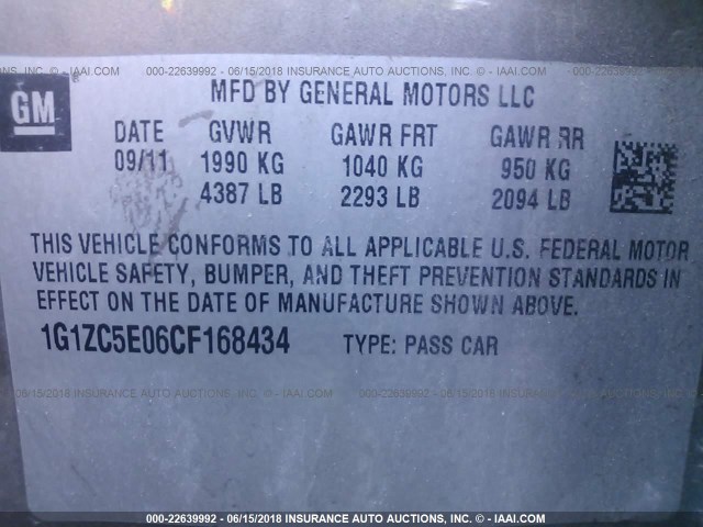 1G1ZC5E06CF168434 - 2012 CHEVROLET MALIBU 1LT 棕色 照片 9