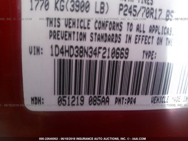 1D4HD38N34F210669 - 2004 DODGE DURANGO ST RED photo 9