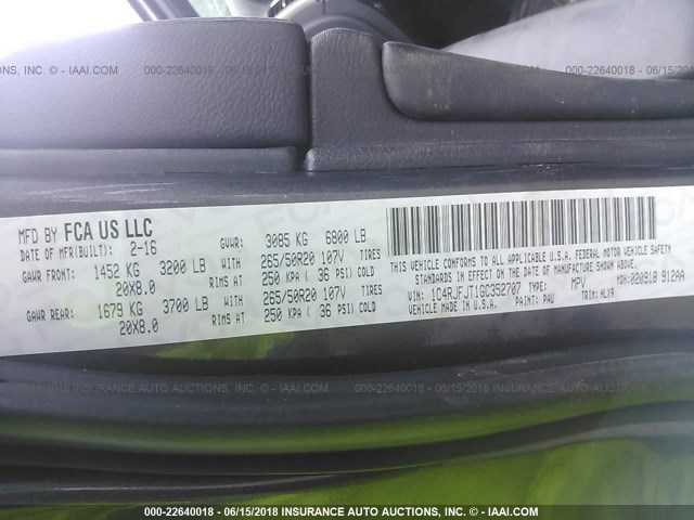 1C4RJFJT1GC352707 - 2016 JEEP GRAND CHEROKEE SUMMIT Boz foto 9