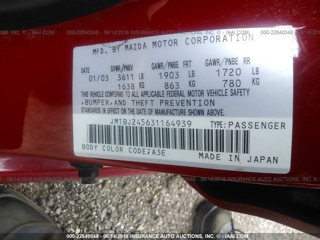 JM1BJ245631164939 - 2003 MAZDA PROTEGE PR5 RED photo 9