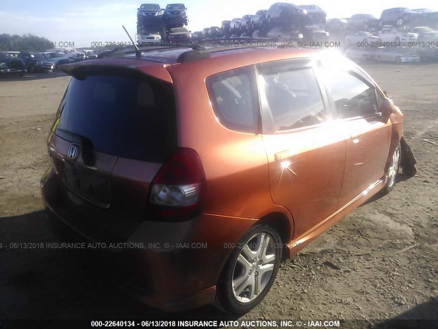 JHMGD38687S017591 - 2007 HONDA FIT S ORANGE photo 4