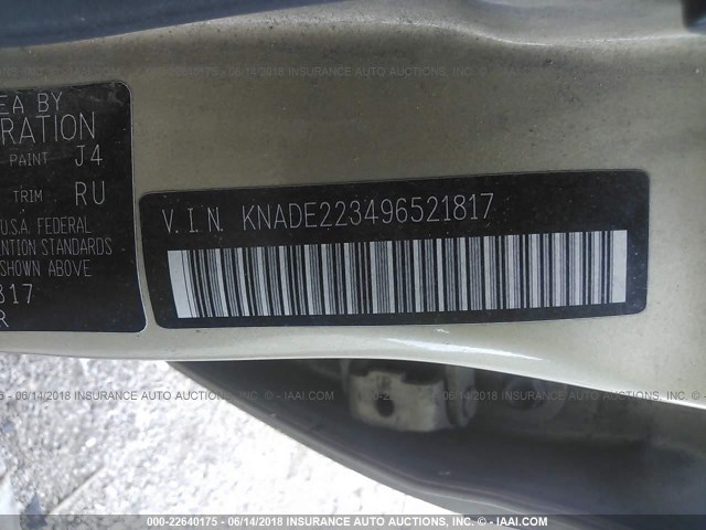 KNADE223496521817 - 2009 KIA RIO LX/SX GOLD photo 9