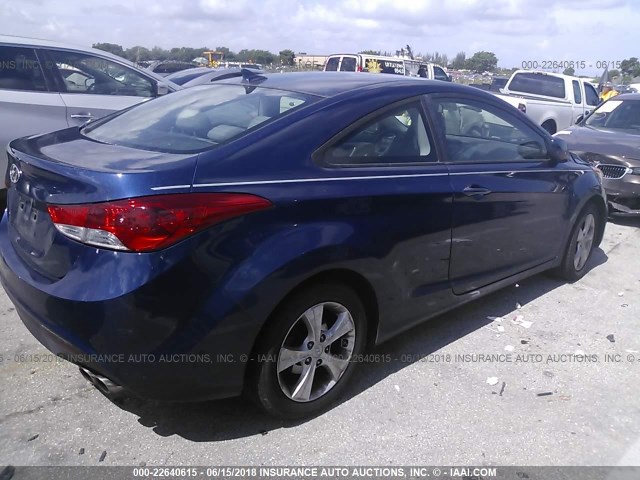 KMHDH6AE1DU002342 - 2013 HYUNDAI ELANTRA COUPE GS/SE BLUE photo 4