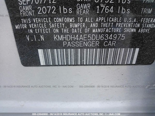 KMHDH4AE5DU634975 - 2013 HYUNDAI ELANTRA GLS/LIMITED SILVER photo 9