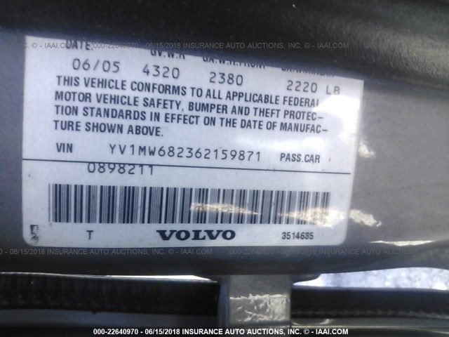 YV1MW682362159871 - 2006 VOLVO V50 T5 GRAY photo 9