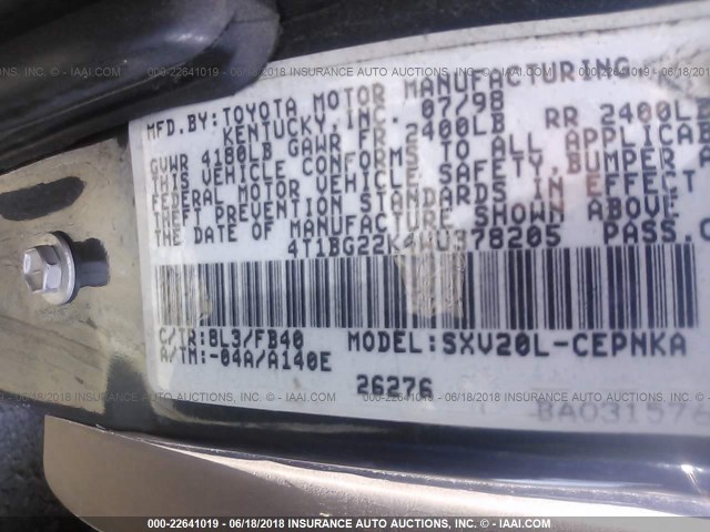 4T1BG22K4WU378205 - 1998 TOYOTA CAMRY CE/LE/XLE BLUE photo 9