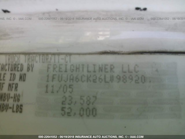 1FUJA6CK26LV98920 - 2006 FREIGHTLINER CONVENTIONAL COLUMBIA 白色 照片 10