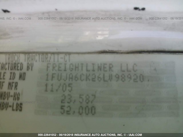 1FUJA6CK26LV98920 - 2006 FREIGHTLINER CONVENTIONAL COLUMBIA WHITE photo 10