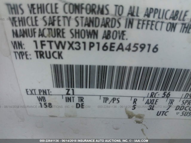 1FTWX31P16EA45916 - 2006 FORD F350 SRW SUPER DUTY WHITE photo 10