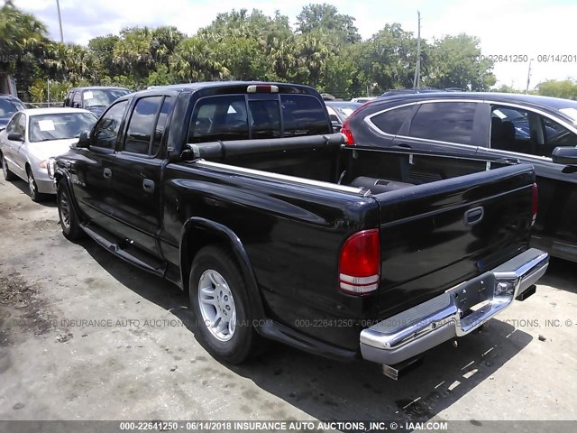 1B7GL2ANX1S180203 - 2001 DODGE DAKOTA QUAD BLACK photo 3